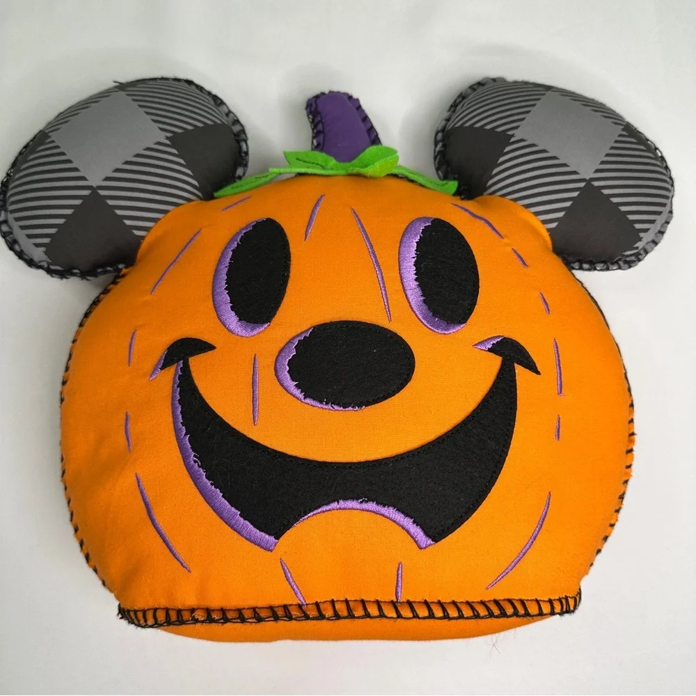 Disney Parks Mickey Halloween Pumpkin Plush Jack O' Lantern Pillow - Cut Tag